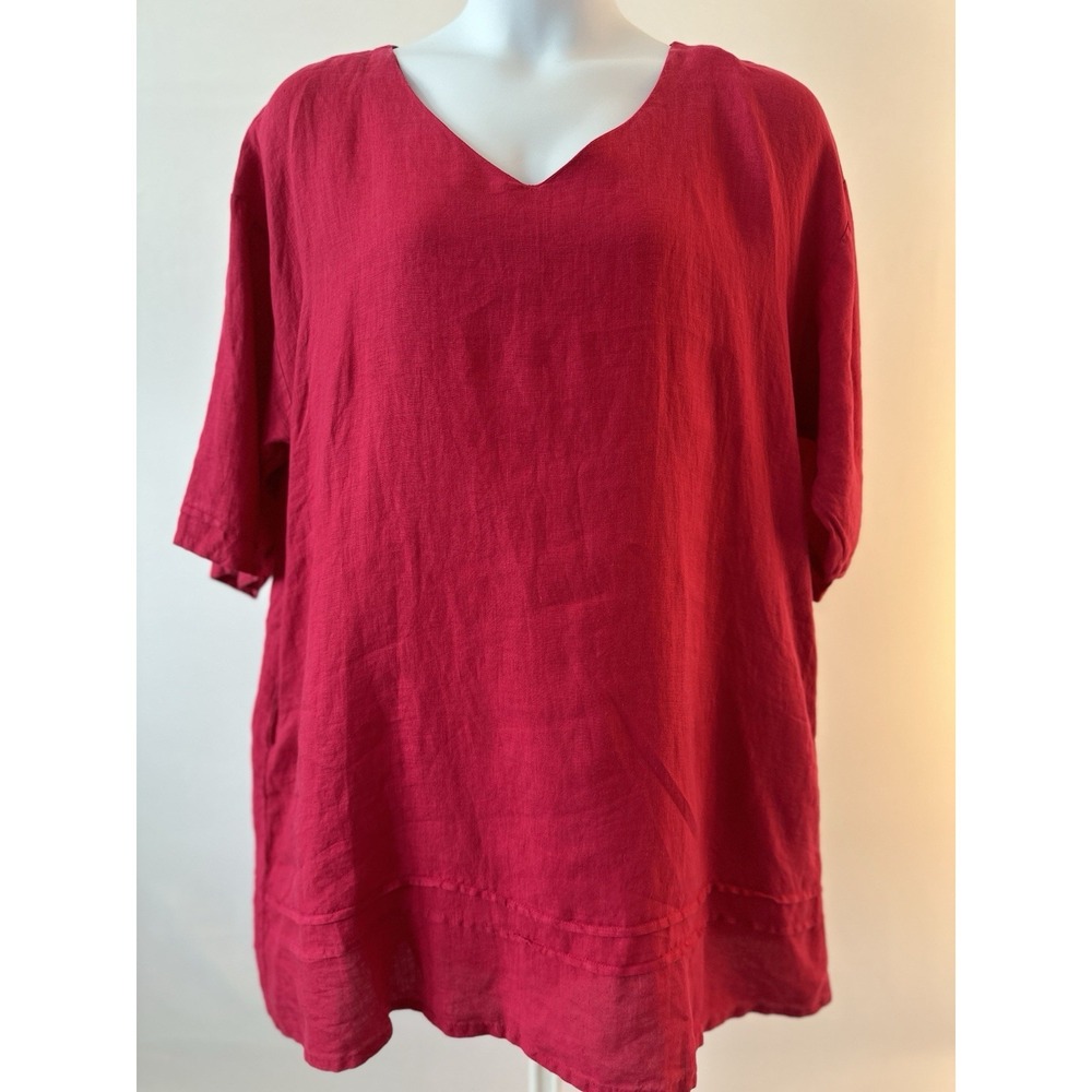 Bryn Walker Linen Swing Dress Hot Pink Lagenlook 3/4 Sleeve Sz: L (b64)